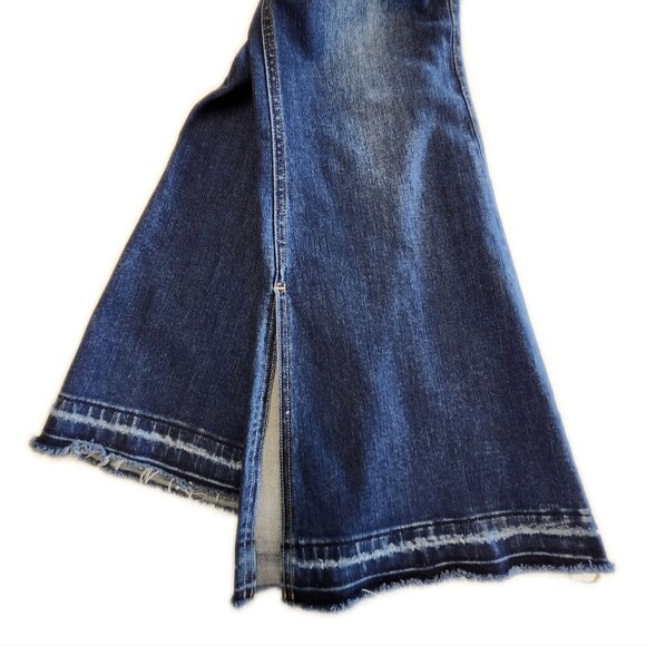 Flying Monkey Dark Wash Distressed High Rise Split Flare Leg Jeans, 28 - Picture 4 of 9